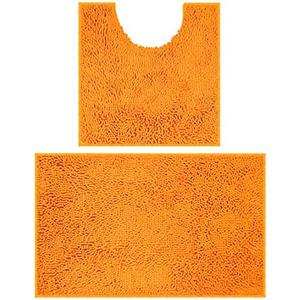 VAGAU Bathroom Rugs 2 Pieces Chenille Bath Rug Mat, Extra Thick and Soft Absorbent Bath Rugs, Machine Washable, Non-Slip Plush Bath Mats for Tub, Shower, and Bath Room (Orange)