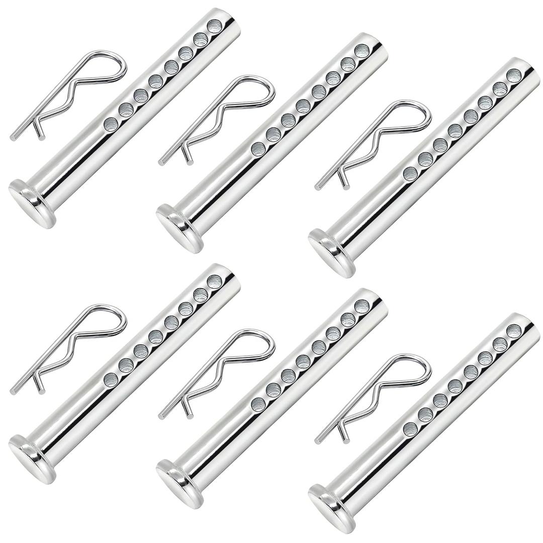 Heavy Duty Adjustable Clevis Pin with R Clip, 3/8 X 2-1/2 inches, 6 Sets