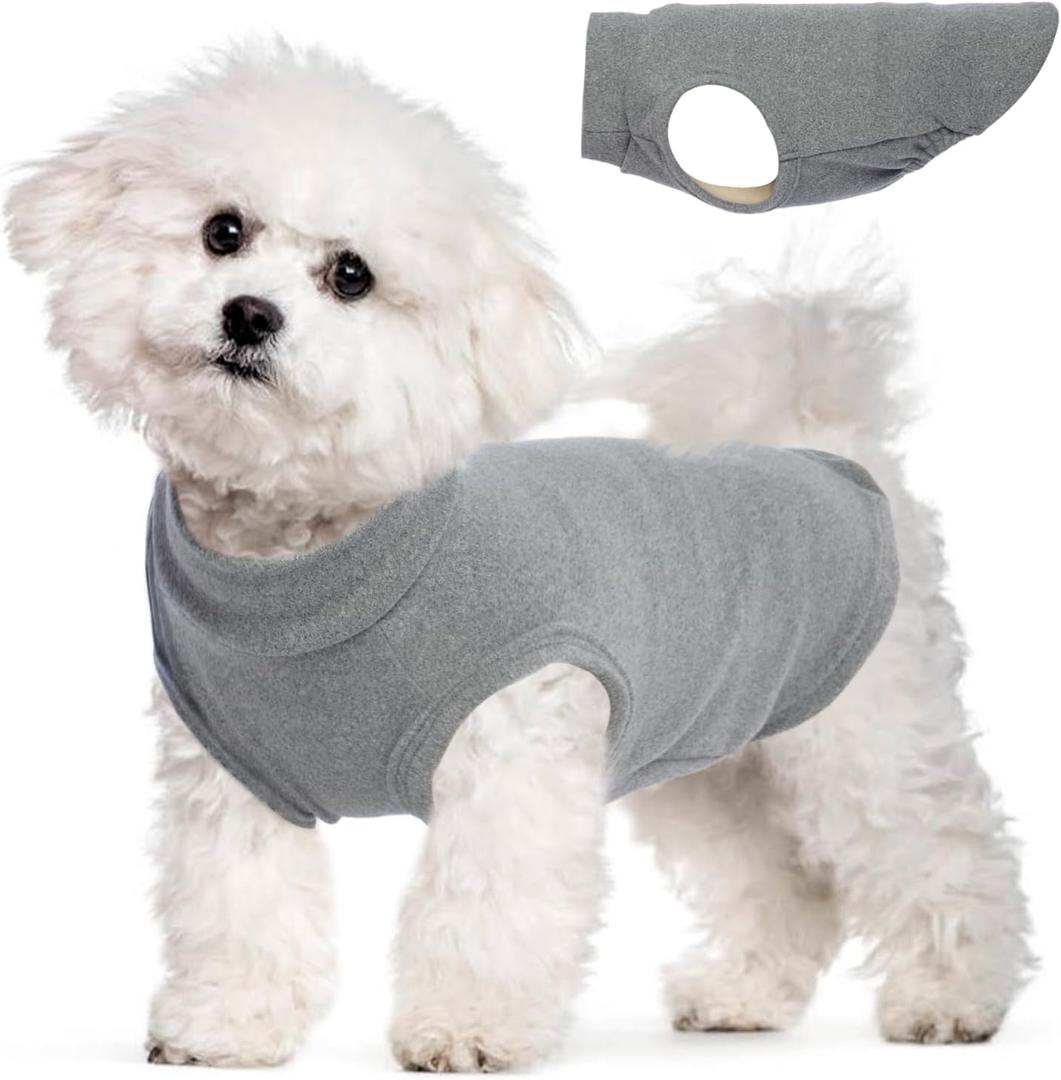 Fleece Vest for Dogs - Grey, S, Warm & Stretchable, Lightweight, Pullover Design, Chihuahua, Papillon, Pomeranian