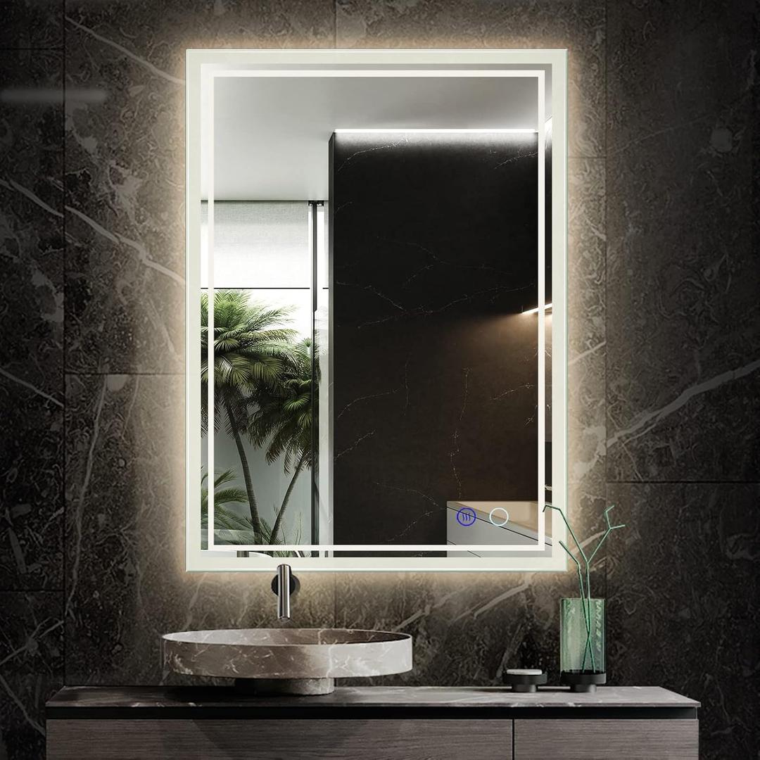 32"x 24" LED Bathroom Mirror,Led Mirror for Bathroom,Bathroom Mirror with Lights,Backlit Mirror,Anti-Fog,Dimmable,CRI90+,Touch Button,Water Proof,Horizontal/VerticalWall Mounted (32"L x 24"W)