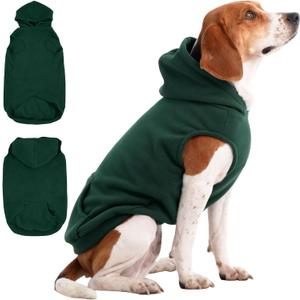 IECOii Dog Hoodie for Medium Dogs, Warm Fleece Dog Hoodies Sweater with Leash Hole and Pocket, Cozy Dogs Cold Weather Coat for Fall Winter Hooded Sweatshirt Vest for French Bulldog, Green, L