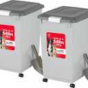 IRIS USA Dog Food Storage Container 50 lbs, 2-Pack with Wheels, Airtight Lid, 2-Cup Scoop, Double Pet Food Storage, Built in Scoop Storage in Lid, Versatile Pet Food Bin, Portable, Gray/Dark Gray