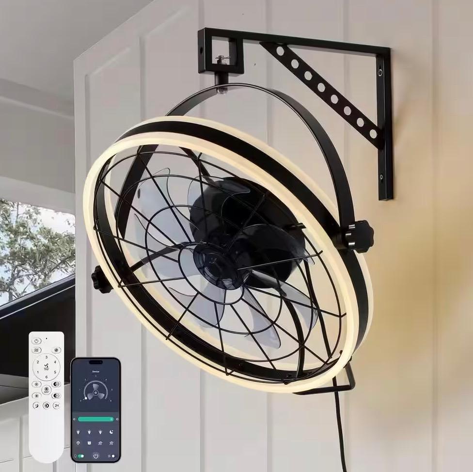 23.6 In. Smart Indoor Industrial Wall Mounted Fan Ceiling Fan with Double Side LED Light with Remote Included 