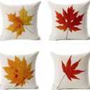 All Smiles Fall Throw Pillow Covers 18x18 Set of 4 Decorative Thanksgiving Autumn Kitchen Home Decor Cushion for Porch Couch, Outside Outdoor Harvest Decorations Maple Leaves