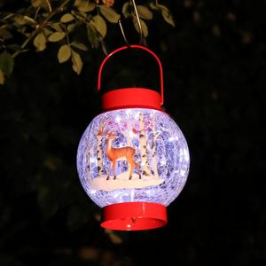 MUMTOP Solar Lantern Christmas Cardinal Reindeer Light, Crackle Glass Christmas Lanterns Hanging Solar Lights Outdoor LED Waterproof Tabletop Lamp for Table Yard Garden Patio Lawn Christmas Decor