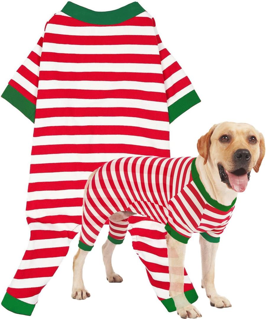 Sychien Dog Christmas Pajamas Extra Large,Red and White Striped Pjs for Boy Girl Dogs,Thermal Warm Cotton Christmas Holiday Jumpsuit for Big Dog,3XL