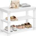 SONGMICS Shoe Rack Bench, 3-Tier Bamboo Shoe Storage Organizer, Entryway Bench, Holds Up to 286 lb, 11.3 x 27.6 x 17.8 Inches, for Entryway Bathroom Bedroom, Cloud White ULBS004W01