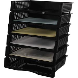 Kekow 6-Pack Plastic Stacking A4 Size Desk Organizer Tray, Stackable Document Letter Tray Holder, Black