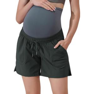 Maacie Maternity Hiking Shorts Quick Dry Waterproof 5" Workout Sports Shorts Outdoor Casual (Gray, XL)