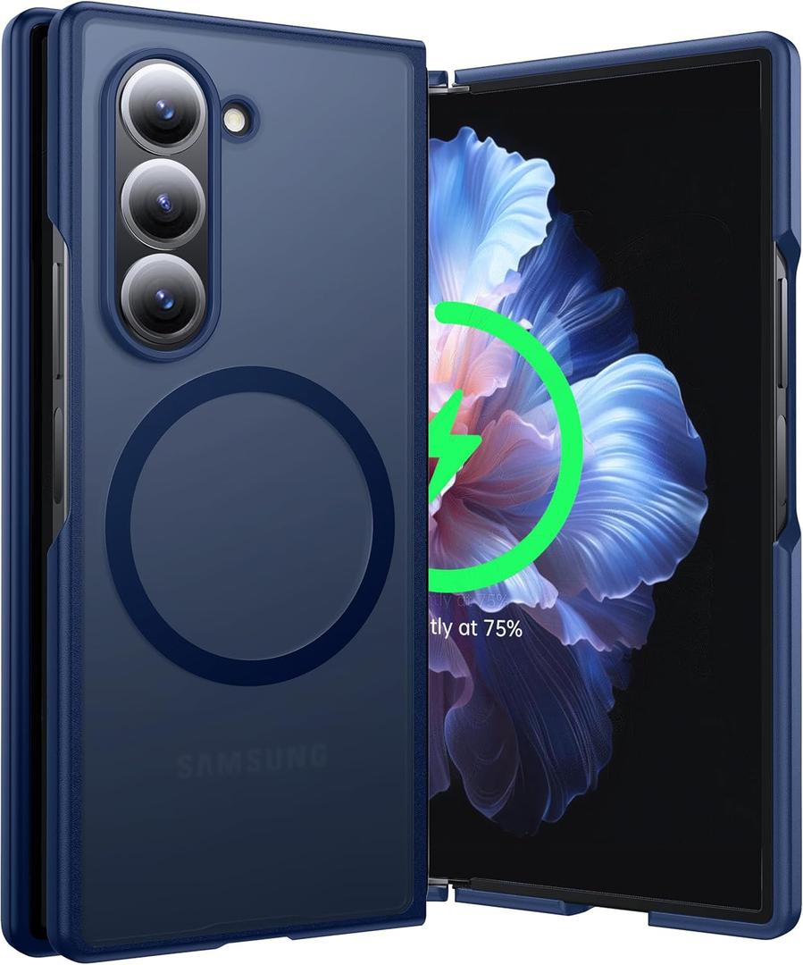 [NO.1 Magnetic for Samsung Galaxy Z Fold 6 Case with MagSafe [Military Shockproof][Translucent Matte][Anti-Fingerprint] Soft Silicone Bumper for Samsung Galaxy Z Fold 6 Phone Case Slim,Blue