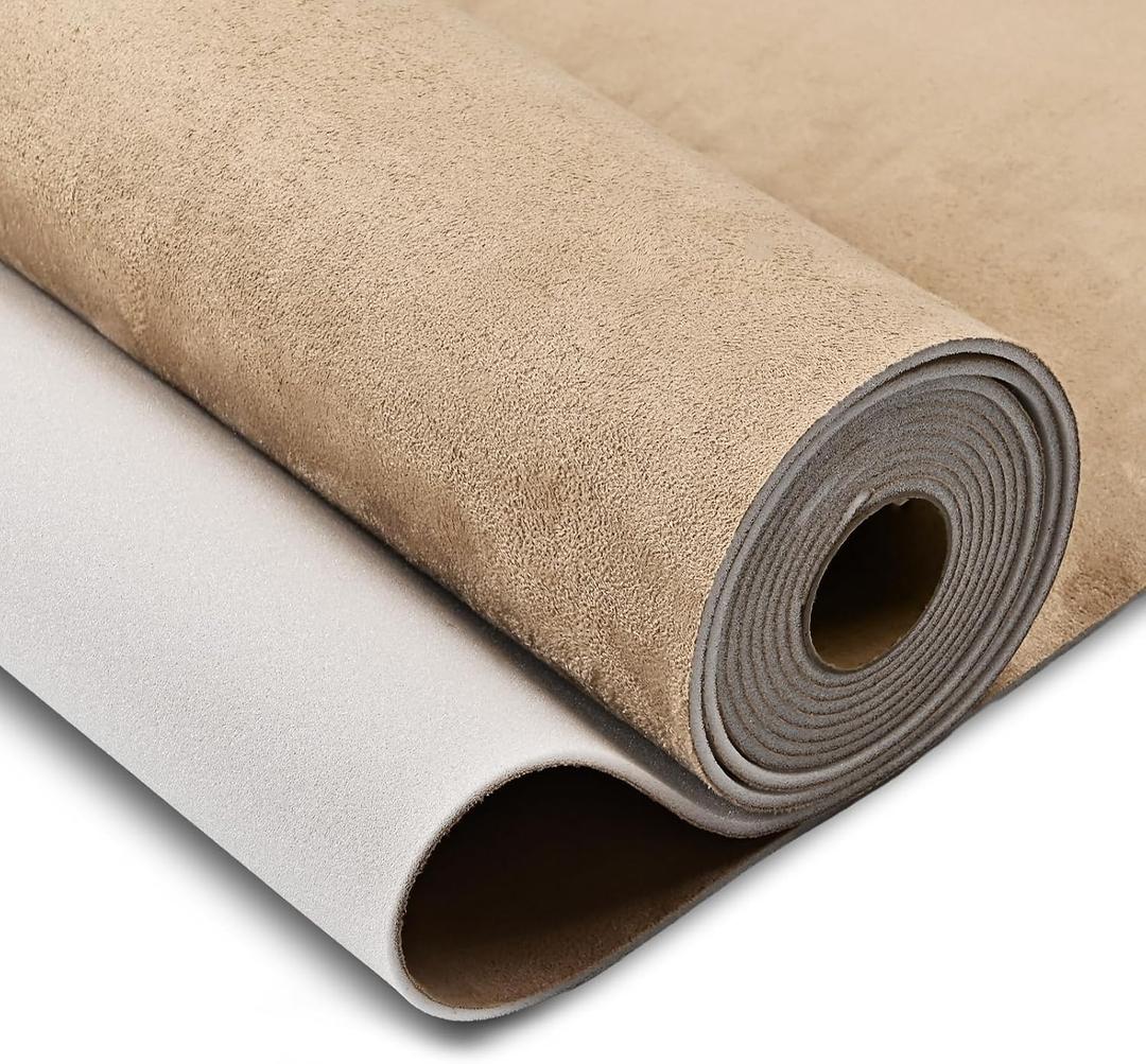 Hiksuky Suede Auto Headliner Fabric 96" L 60" W with Foam Backing - Beige Interior Replacement Material for Car/Truck/SUV/RV Roof, Tube Packaging - Home Repair/DIY Headliner Material