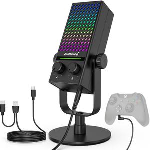 ZealSound Gaming Microphone for Xbox, PC & Mac, Noise Cancellation Streaming Mic with One Tap Mute, RGB Lighting, Monitoring, Gain Control, Condenser Mic for iPhone, Computer, Podcast, Gamer, YouTube