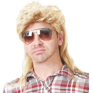 Swiking Mullet Wigs for Men Gold 70s 80s Curly Retro Disco Rocker Punk Fancy Natural Party Cosplay Costume Hair Halloween Men and Women Replacement Wig Full Wigs UnisexGold