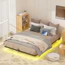 Queen Size Floating Bed Frame with LED Lights, Heavy Duty Metal Platform Floating Bed Frame with Charging Station, No Box Spring Needed, Easy Assembly, Noise Free