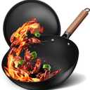 Sanho 12.6"/32cm Carbon Steel Wok Pan, 5QT Nonstick Wok with Lid, No Seasoning Required & 0 Coating, Compatible with All Cooktops & Utensils for Healthy Stir Frying, Frying, Boiling, Steaming
