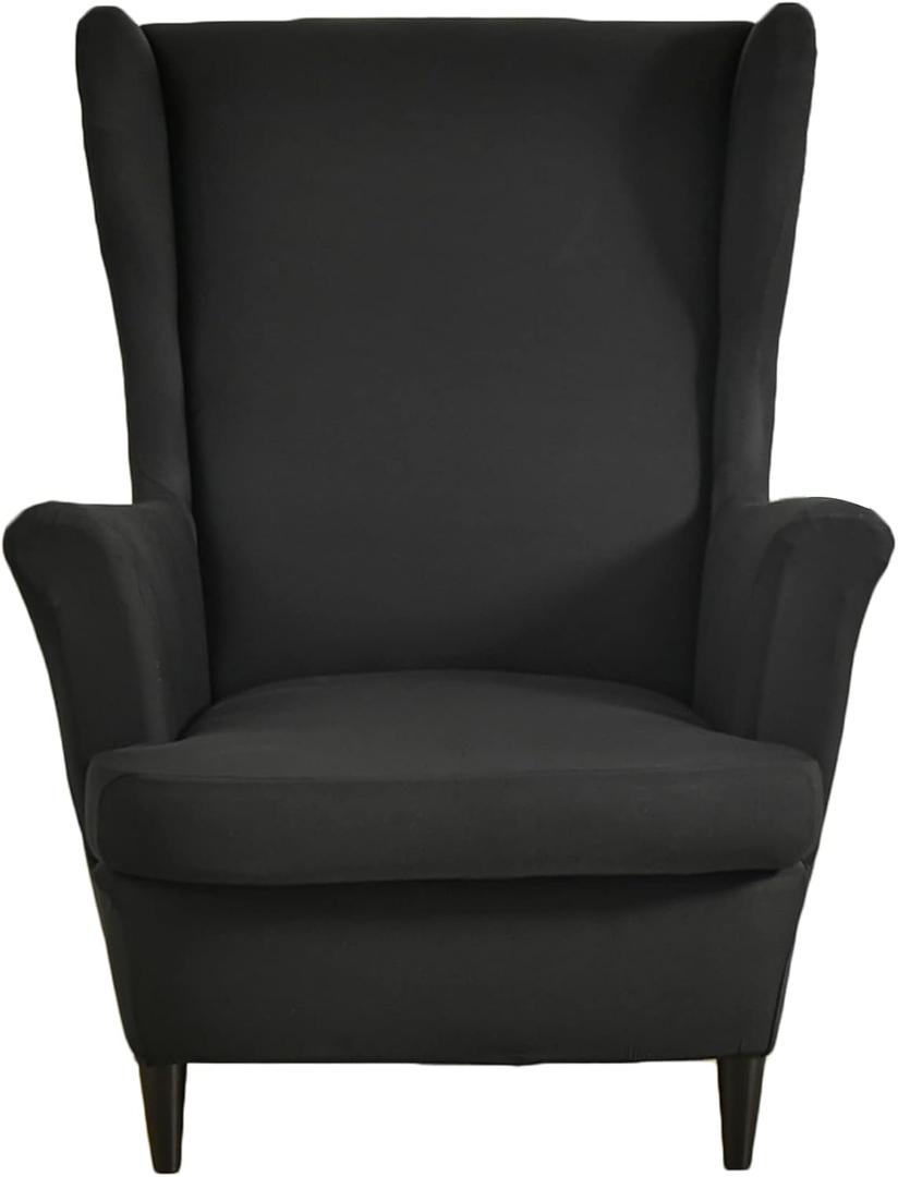 HZDHCLH Black Wingback Chair Slipcovers 2 Piece,Stretch Spandex Black Wing Chair Covers for Living Room Armchair,Washalbe Sofa Slipovers (A2)
