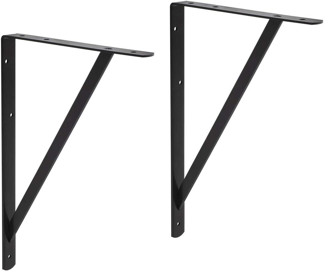 Amazon Basics 10 Pack L20 x H 13" Black Heavy Duty Shelf Brackets with Screws, Metal Shelf Brackets, Strong Steel