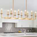 48-Inch Rustic Gold Linear Chandelier,Extra Long Candle Chandelier,Gold Light Fixture for Dining Room Living Room Kitchen Island, Modern Rectangular Chandelier(10-Light,Bulbs Not Included)