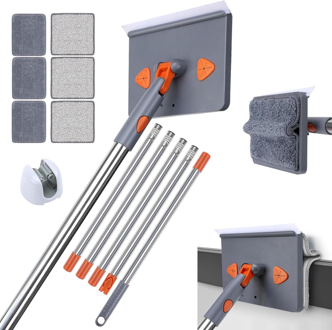 Baseboard Cleaner Tool with Handle, 80" Long Handle Mop with 6 Reusable Cleaning Pads, Duster Cleaning Tools for Baseboards/Ceiling/Floor, Microfiber Ceiling Wall Window Cleaner
