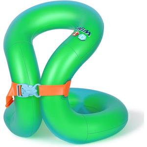 Floaties Swim Vest for Child, Portable Inflatable Pool Floats Swimming Ring with Adjustable Safety Buckle, Safety Swim Arm Bands with Double Surround Air Bag, Durable Float Tube for Kids (S(for weight:33-50lbs), Green)