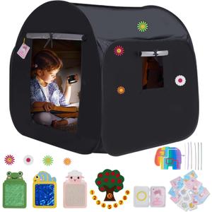 Kids Pop-up Sensory Tent, Foldable Blackout Tent for Children with Autism and ADHD, Calm Corner with Cognitive Toys Included, with Mesh Windows Ideal for Kids with Special Sensory Needs