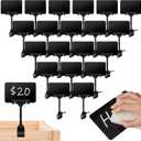 30 Set Mini Plastic Chalkboard Sign with Clip Double Head Rotating Display Price Tag Bulk Erasable Merchandise Sign Clip Holder for Business Retail Food Clothing Vendor Shelf Basket Display (Black)