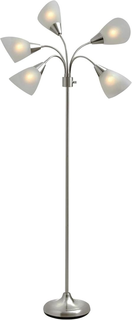 Adesso Floor Lamp with 5 Movable Shades & Adjustable Brightness  Perfect Lighting for Bedroom Decor, Beauty & Art Studio, Silver