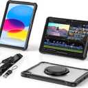 BATYUE Case for iPad (A16) 11th/10th Gen 11''/10.9'' 2025/2022 | Matte Frosted Shockproof Protective Cover with 360 Rotating & 180 Folding Stand, Shoulder Strap & Pencil Holder | Black