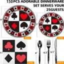 150Pcs Casino Poker Party Supplies - 9" & 7" Poker Paper Plates & Napkins - Knives, Forks, Spoons - Casino Theme Party Decorations