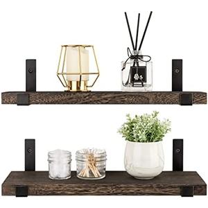 Mkono Rustic Wood Floating Shelves Wall Mounted Shelving Set of 2 Decorative Wall Storage Shelves with Lip Brackets for Bedroom, Living Room, Bathroom, Kitchen, Hallway, Office, 23.6 inches