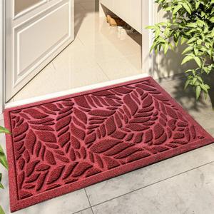Bulijojo Front Door Mat Entrance,Durable Heavy Duty Welcome Mat,Thick Absorbent Natural Rubber Non Slip Mat,Sturdy Entryway Red Leaves 17x30 (1'5" x 2'6" (Rectangular))