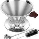 Pour Over Coffee Dripper, LOOFORE Stainless Steel Coffee Filter 1-4 Cup, Metal Cone Filter Paperless Reusable Coffee Filter, Double Mesh Design with Spoon and Cleaning Brush