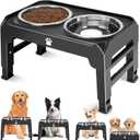 Elevated Bowls with Adjustable Heights - Raised Stand with 2 Stainless Steel Food Bowls, Non-Slip Foldable Feeder for Medium Large Dogs, Adjusts to 12.36", 10.75", 9.2", 3.7", Black