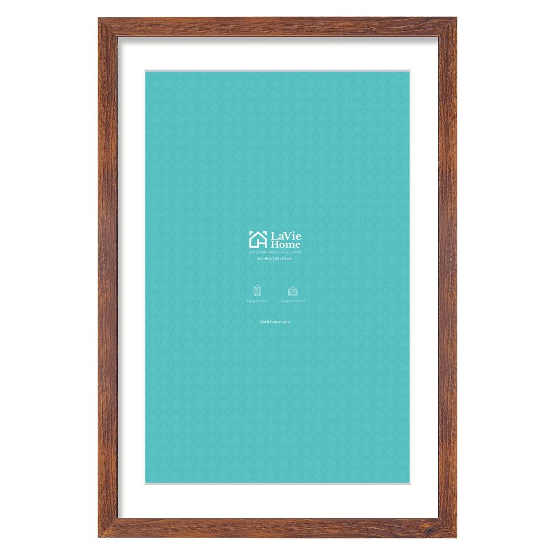LaVie Home 24x36 Picture Frame Brown Poster Frame,Display Pictures 20x30 with Mat or 24x36 Without Mat, Stable and Sturdy Frame and Polished Plexiglass, Horizontal and Vertical Format of The Walls