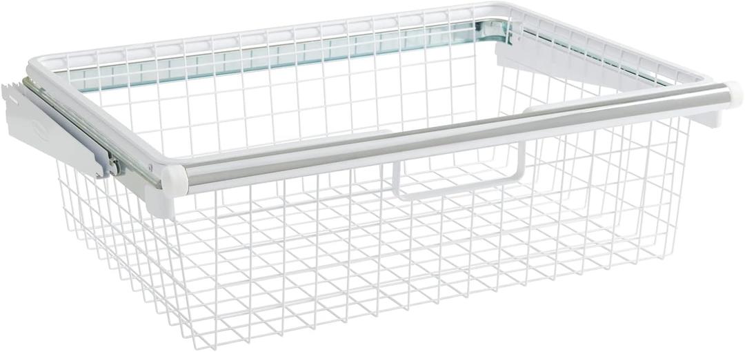 Rubbermaid Configurations Sliding Basket for Closet Drawer Organization, White, Sturdy Slide Out Basket for Home/Laundry/Bathroom/Mudroom/Pantry/Linen Closet, 17.5 X 7.25 X 23.5 Inches