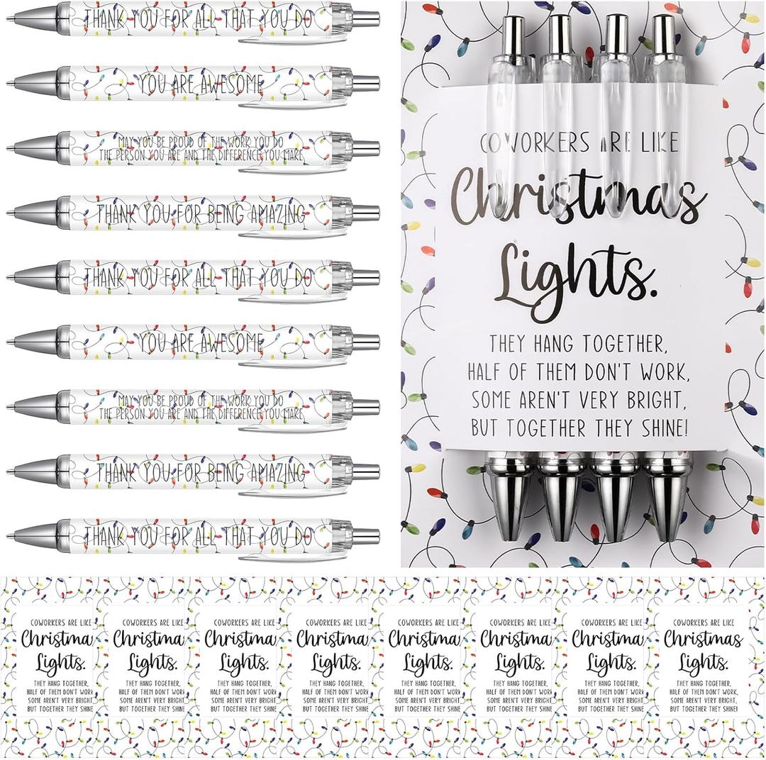 75 Pcs Snowflake Pens for Coworkers Bulk Winter Ballpoint Pens with Thank You Cards Teacher Appreciation Gifts for Coworker Employee Team Staff Office (Xmas Light String)