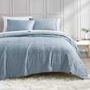 BOURINA Embroidery Quilt Set 3-Piece Oversized King Quilt Set Pre-Washed Microfiber Ultra Soft Lightweight Star Embroidery Bedspread Coverlet Set, Blue