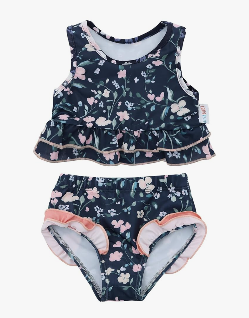ALVABABY Toddler Baby Girl Swimsuit,Infant Bathing Sleeveless Bikinis Swimwear,Baby Reusable Swim Diaper with Matching Top, 2T-3T