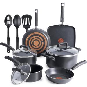 T-Fal Signature Nonstick Pots and Pans Set 12 Piece, Oven Broiler Safe 350F, Kitchen Cookware Set w/Fry Pans, Saucepans, Saute Pan, Dutch Oven, Griddle, Kitchen, Home, Dishwasher Safe, Black