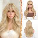 BARSDAR Beige Blonde Layered Wig with Bangs - 20 Inch Blonde Layered Wig with Bangs for Women - Natural Looking Soft Wavy Synthetic Wigs Straight Layers Haircut Fringe Daily Party Halloween