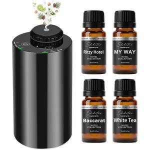 Hotel Scent Diffuser Kit Waterless Essential Oil Diffuser with 4 Luxury Fragrance Oils, Cold Air Aroma Diffuser for Home, Bedroom, Office & Car (Hotel Scent Diffuser Kit with 4 Fragrance Oils)
