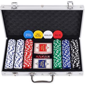 300 Pcs Poker Chips Set for Texas Holdem, 11.5g Clay Chips with Aluminum Carrying Case, Playing Cards & Game Buttons