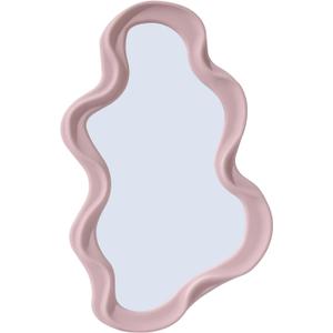 Funky Small Decorative Wall Mirror - Pink Asymmetrical Wavy Design,Hanging Mirror for Bedroom, Bathroom Entryway Modern Irregular Squiggly Shape,Compact Size, Easy Install