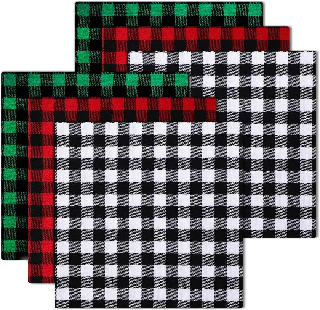 Tatuo 6 Pieces Christmas Plaid Cotton Fabric 20 x 20 Inch, Buffalo Plaid Fat Quarters Bundles for Sewing Patchwork, Christmas DIY Craft, 3 Style