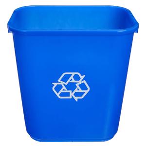 Amazon Basics Rectangular Commercial Office Recycling Wastebasket with Recycle Logo, Easy to Clean, 7 Gallon, Blue, Pack of 2