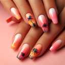 4 x 24Pcs Coconut Tree Press-on Nails Medium Square Coffin ABS Acrylic False Nails Pink Orange Gradient French Tip Summer Beach Sunset Full Cover Glue-on Nails Stick-on Nails for Women