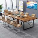 Tribesigns 8FT Conference Table, 94.49 L x 47.24 W x 29.53 H Inches Large Meeting Podcast Table for 10 People, Business Style Wooden Training Table with Strong Metal Frame for Office Conference