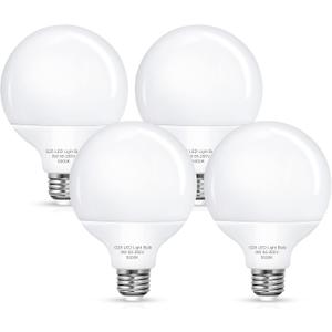 Flaspar G25 LED Vanity Light Bulbs, 100W LED Globe Bulb Equivalent, 9W Vanity Bulbs for Bathroom, 5000K Daylight White 900LM, E26 Base Round Makeup Mirror Bathroom Lights Bulb Dcor Lighting, 4 Pack