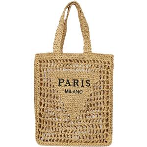 Straw Mesh Crochet Tote Bag for Women - Beach Bag with Woven Design (Khaki)