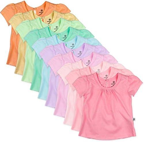 HonestBaby 10-Pack Puff Sleeve T-Shirts 100% Organic Cotton Baby, Toddler, Little Kid, Girl 3 T